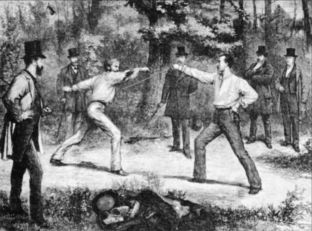 Een duel in het Bois de Boulogne, Parijs.